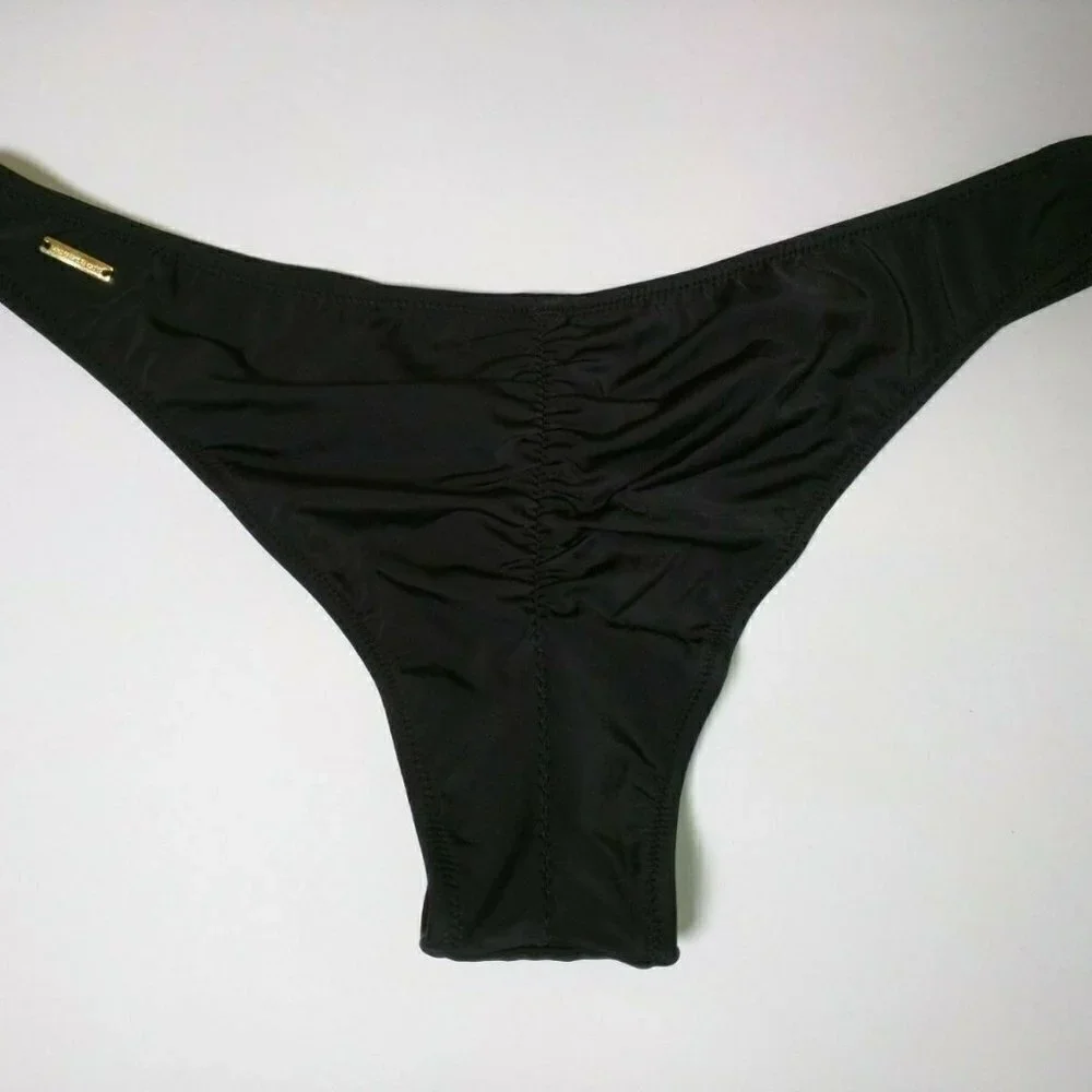 Victoria Secret Large L Itsy Bikini Bottom Cheeky Ruched Back Black Sexy VS